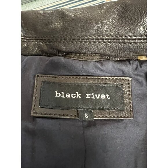 Black Rivet Asymmetrical Moto Leather Jacket~Size Small~Brown Slim Modern Fit - Picture 14 of 17